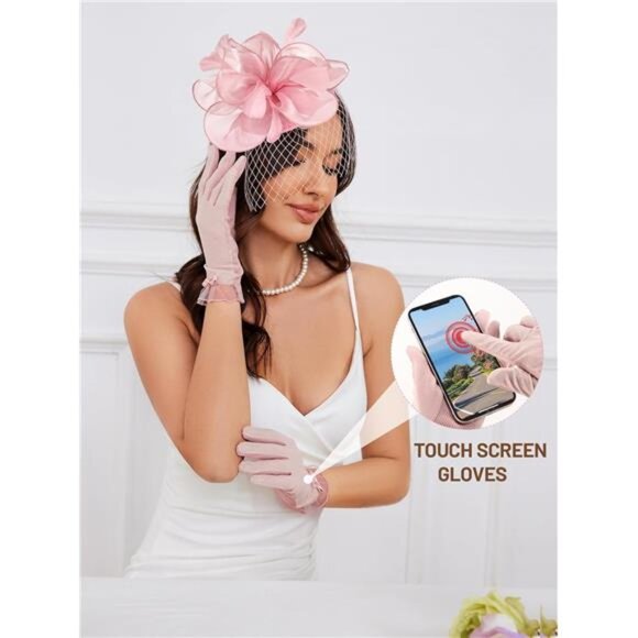 Fascinator Hats with Screentouch Lace Gloves Set for Women Tea Party main image 14